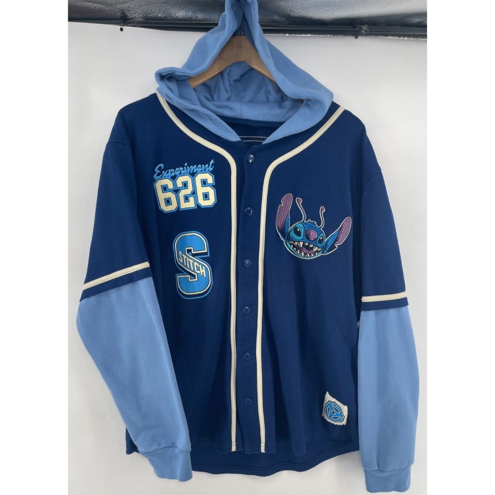 Disney Stitch Hoodie Baseball Jersey Twofer Experiment 626 Unisex XL Freeze